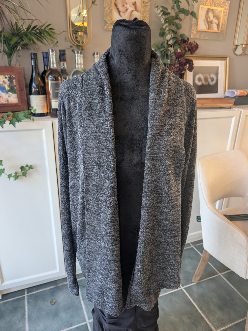 Roots Women's Open-Front Shawl Collar Cardigan - Charcoal Gray